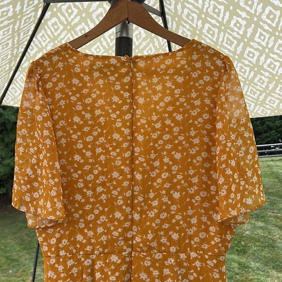 Lulus Women’s XL mustard yellow floral midi flowing dress NWOT boho prairie core - Picture 10 of 16